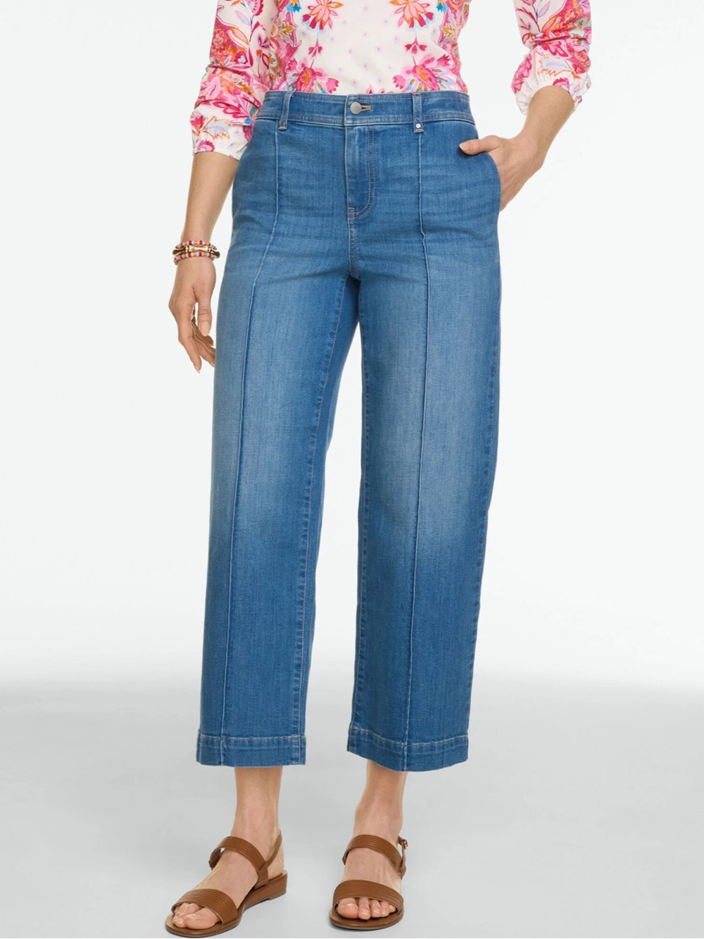 Talbots Wide Leg Crop High Waist Lightweight Jeans Sz 14 Vertical Seam Blue NWT